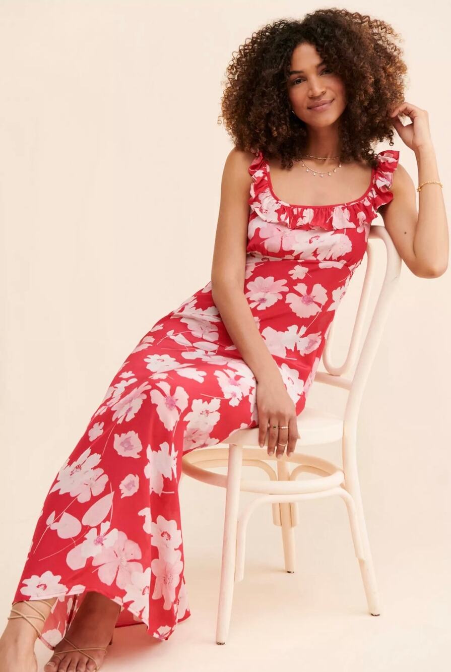 Lily & Lionel X Anthropologie Martha Midi Dress Floral Ruffle Red10 Feminime